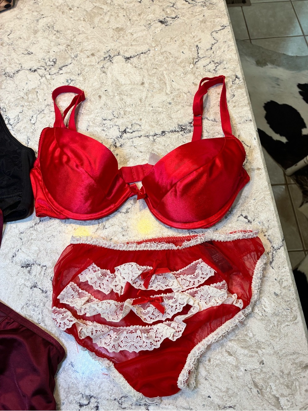 Black Lace Bralette, Burgundy bra & Red Satin Bra and Panty Set -Women Intimates - Picture 4 of 9